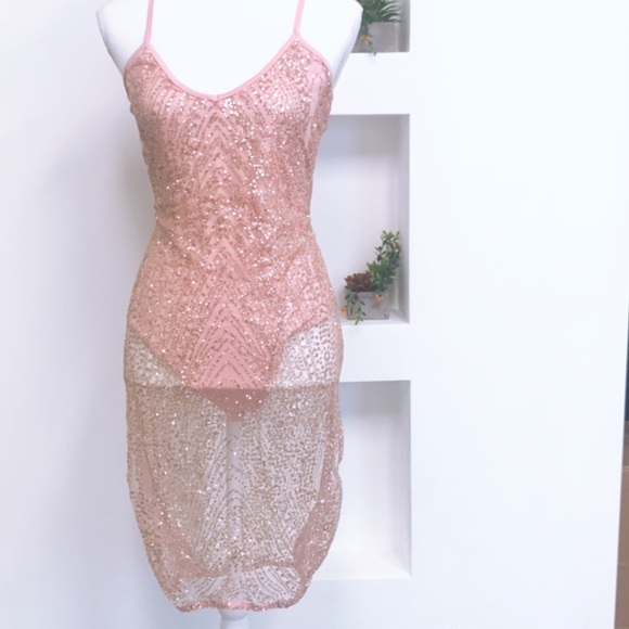 Pink Sparkle Bodysuit Dress - Picture 3 of 5